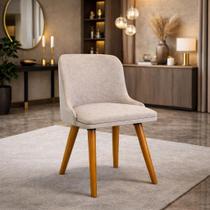 Cadeira Safira Design Sofisticado Linho Bege e material sintético off e Pés Madeira Maciça Cadeira Safira Design Sofisticado Linho Bege e material sintético off e Pés Madeira Maciça