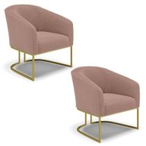 Cadeira Sala De Jantar Base Industrial Dourada Kit 2 Stella Bouclê D03 - D'rossi Cor Rose Cadeira Sala De Jantar Base Industrial Dourada Kit 2 Stella Bouclê D03 - D'rossi Cor Rose