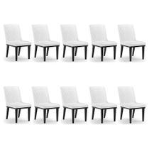 Cadeira Sala de Jantar Base Madeira Preto kit 10 Sofia Sintético PU Branco D03 - D'Rossi