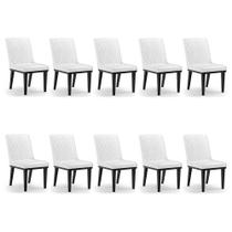 Cadeira Sala De Jantar Base Madeira Preto Kit 10 Sofia Sintético Pu Branco D03 - D'rossi