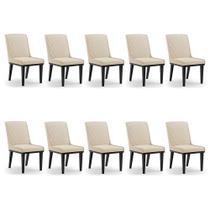 Cadeira Sala De Jantar Base Madeira Preto Kit 10 Sofia Suede D03 - D'rossi Cor Bege Cadeira Sala De Jantar Base Madeira Preto Kit 10 Sofia Suede D03 - D'rossi Cor Bege