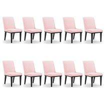 Cadeira Sala De Jantar Base Madeira Preto Kit 10 Sofia Suede D03 - D'rossi Cor Rosa Bebê