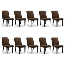 Cadeira Sala De Jantar Base Madeira Preto Kit 10 Sofia Suede Marrom D03 - D'rossi Cadeira Sala De Jantar Base Madeira Preto Kit 10 Sofia Suede Marrom D03 - D'rossi
