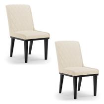 Cadeira Sala de Jantar Base Madeira Preto Kit 2 Sofia Linho Bege A19 D03 - D'Rossi
