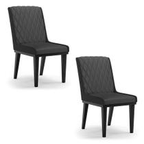 Cadeira Sala De Jantar Base Madeira Preto Kit 2 Sofia Sintético D03 - D'rossi Cor Preto