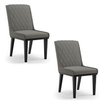 Cadeira Sala de Jantar Base Madeira Preto Kit 2 Sofia Suede Grafite D03 - D'Rossi