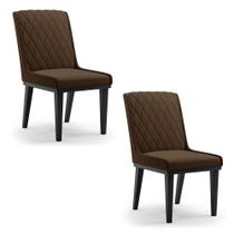 Cadeira Sala De Jantar Base Madeira Preto Kit 2 Sofia Suede Marrom D03 - D'rossi
