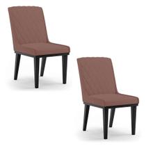 Cadeira Sala De Jantar Base Madeira Preto Kit 2 Sofia Veludo Rosê D03 - D'rossi