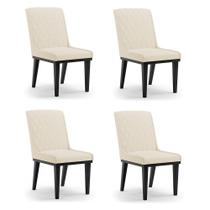 Cadeira Sala De Jantar Base Madeira Preto Kit 4 Sofia Linho Bege A19 D03 - D'rossi