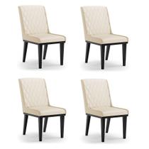 Cadeira Sala de Jantar Base Madeira Preto kit 4 Sofia Sintético Bege D03 - D'Rossi