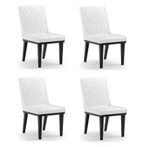 Cadeira Sala de Jantar Base Madeira Preto kit 4 Sofia Sintético PU Branco D03 - D'Rossi