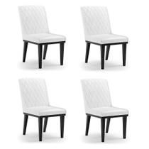 Cadeira Sala De Jantar Base Madeira Preto Kit 4 Sofia Sintético Pu Branco D03 - D'rossi