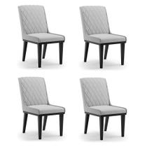 Cadeira Sala de Jantar Base Madeira Preto Kit 4 Sofia Suede Cinza D03 - D'Rossi