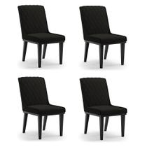 Cadeira Sala de Jantar Base Madeira Preto Kit 4 Sofia Suede D03 - D'Rossi