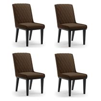 Cadeira Sala de Jantar Base Madeira Preto Kit 4 Sofia Suede Marrom D03 - D'Rossi