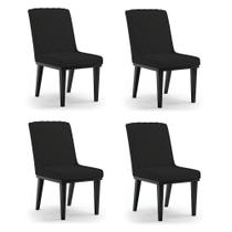 Cadeira Sala De Jantar Base Madeira Preto Kit 4 Sofia Veludo Preto D03 - D'rossi