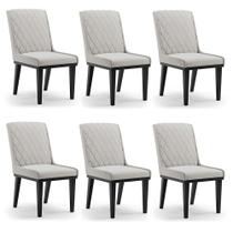 Cadeira Sala de Jantar Base Madeira Preto kit 6 Sofia Veludo Cinza D03 - D'Rossi