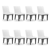 Cadeira Sala de Jantar Base Madeira Preto kit 8 Sofia Sintético PU Branco D03 - D'Rossi