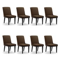 Cadeira Sala de Jantar Base Madeira Preto Kit 8 Sofia Suede Marrom D03 - D'Rossi Cadeira Sala de Jantar Base Madeira Preto Kit 8 Sofia Suede Marrom D03 - D'Rossi