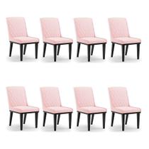 Cadeira Sala De Jantar Base Madeira Preto Kit 8 Sofia Suede Rosa Bebê D03 - D'rossi