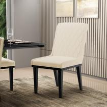 Cadeira Sala de Jantar Base Madeira Preto Sofia Linho Bege A19 Cadeira Sala de Jantar Base Madeira Preto Sofia Linho Bege A19