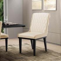 Cadeira Sala de Jantar Base Madeira Preto Sofia Sintético Bege D03 - D'Rossi Cadeira Sala de Jantar Base Madeira Preto Sofia Sintético Bege D03 - D'Rossi