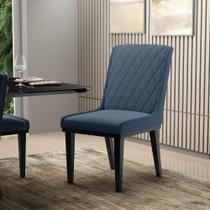 Cadeira Sala de Jantar Base Madeira Preto Sofia Suede Azul Marinho D03 - D'Rossi Cadeira Sala de Jantar Base Madeira Preto Sofia Suede Azul Marinho D03 - D'Rossi