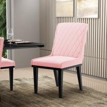Cadeira Sala de Jantar Base Madeira Preto Sofia Suede Rosa Bebê D03 - D'Rossi Cadeira Sala de Jantar Base Madeira Preto Sofia Suede Rosa Bebê D03 - D'Rossi