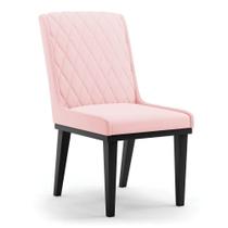 Cadeira Sala De Jantar Base Madeira Preto Sofia Suede Rosa Bebê D03 - D'rossi