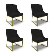Cadeira Sala De Jantar Industrial Dourado Kit 4 Liz Linho Preto D03 - D'rossi Cadeira Sala De Jantar Industrial Dourado Kit 4 Liz Linho Preto D03 - D'rossi