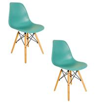 Cadeira Sala De Jantar Kit2 Eiffel Eames Base Madeira Azul Turquesa R02 - D'rossi