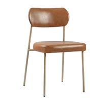 Cadeira Sala de Jantar Lavínia Estofada Base Champagne material sintético Amarula - Desk Design Cadeira Sala de Jantar Lavínia Estofada Base Champagne material sintético Amarula - Desk Design