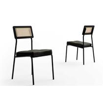 Cadeira Sala de Jantar Lux 1741 Aço Kit 2 Uni Preto/Linho Grafite/material sintético Preto - Carraro