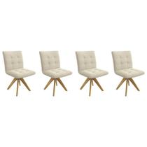 Cadeira Sala de Jantar Nice 1C001CA Premium Madeira Maciça Kit 4 Un Carvalho/Linho Bege Argila - Kappesberg