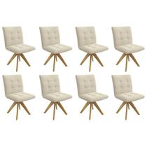 Cadeira Sala de Jantar Nice 1C001CA Premium Madeira Maciça Kit 8 Un Carvalho/Linho Bege Argila - Kappesberg