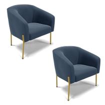 Cadeira Sala De Jantar Pé De Ferro Dourado Kit 2 Stella Suede D03 - D'rossi Cor Azul Marinho Cadeira Sala De Jantar Pé De Ferro Dourado Kit 2 Stella Suede D03 - D'rossi Cor Azul Marinho