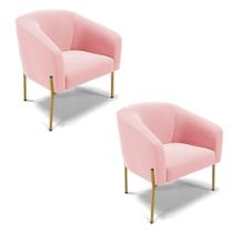 Cadeira Sala De Jantar Pé De Ferro Dourado Kit 2 Stella Suede D03 - D'rossi Cor Rosa Bebê