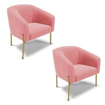 Cadeira Sala De Jantar Pé De Ferro Dourado Kit 2 Stella Suede D03 - D'rossi Cor Rose