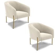 Cadeira Sala De Jantar Pé Ferro Dourado Kit 2 Stella Bouclê D03 - D'rossi Cor Bege