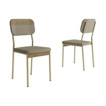 Cadeira Sala de Jantar Valle 1755 Kit Un Dourado/Linho Bamboo/Courano Bamboo/Noce - Carraro