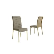Cadeira Sala de Jantar Wave 1754 Kit 2 Un Dourado/Linho Bamboo/Courano Bamboo/Noce - Carraro