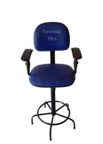 Cadeira secretaria caixa alta com braço de regulagem de altura - a gás - base de ferro fixa - corano azul