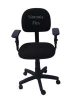 Cadeira secretaria com regulagem de altura a gás com braço digitado regulagem tecido preto - Sintonia Flex
