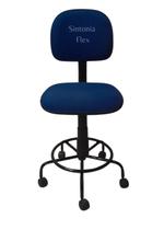 Cadeira secretaria com regulagem de altura - base de ferro - rodízio e apoio de pé tecido azul
