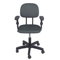 Cadeira secretaria com regulagem de altura com braço L duplo base com rodízio tecido cinza/preto