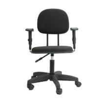 Cadeira secretaria com regulagem de altura com braço L duplo base com rodízio tecido preto