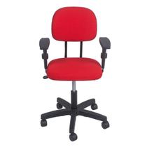 Cadeira secretaria com regulagem de altura com braço L duplo base com rodízio tecido vermelho