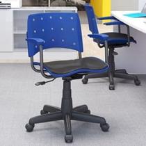 Cadeira secretária giratória com braço, assento estofado, Ergoplax PVC cor: azul bic