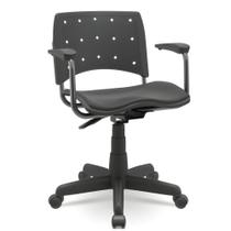 Cadeira Secretaria Giratoria Ergoplax Estofado Couro Preto Com Braço - Plaxmetal