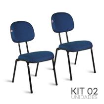 Cadeira Secretária Pé Palito Kit 2 Tecido Azul com Preto
